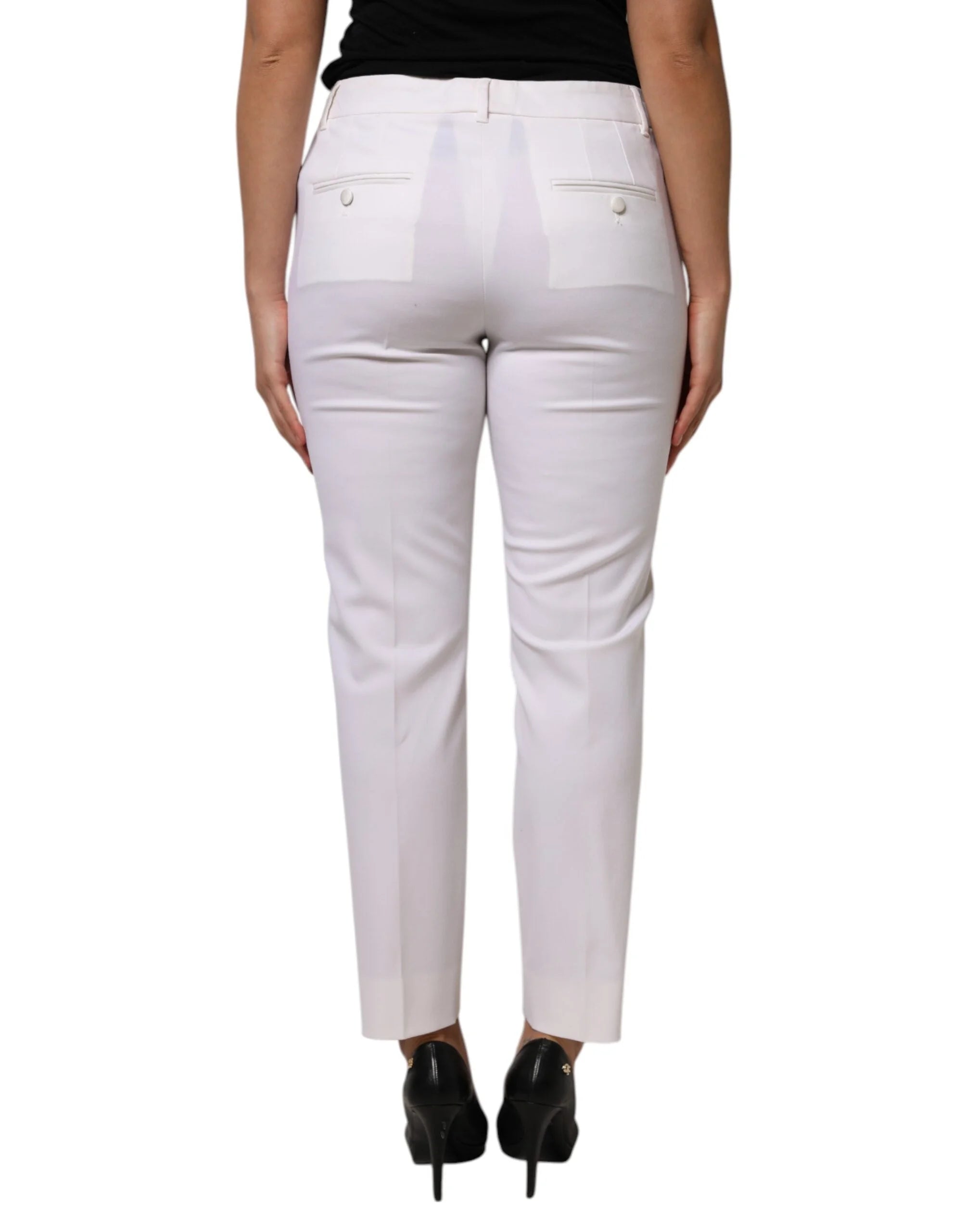Dolce & Gabbana White Wool Mid Waist Tapered Pants - IT46|XL - Trousers
