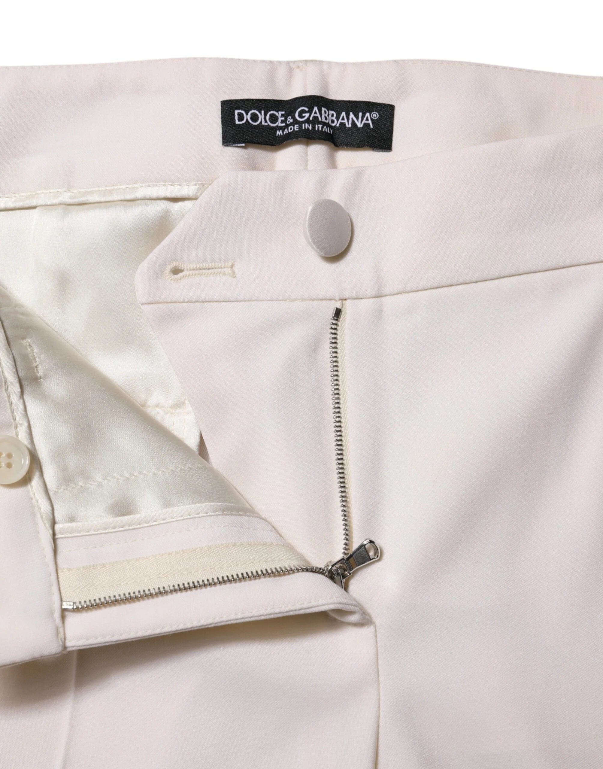 Dolce & Gabbana White Wool Mid Waist Tapered Trouser Pants - IT38 | XS - Trousers