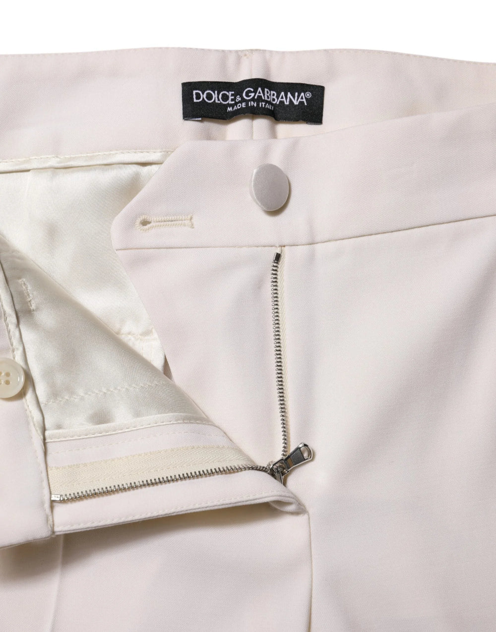 Dolce & Gabbana White Wool Mid Waist Tapered Trouser Pants - IT38 | XS - Trousers