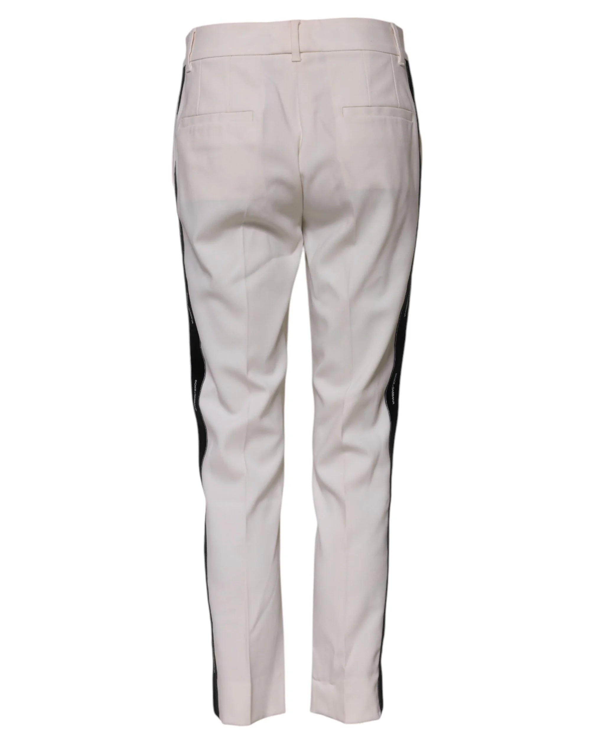 Dolce & Gabbana White Wool Mid Waist Tapered Trouser Pants - IT38 | XS - Trousers