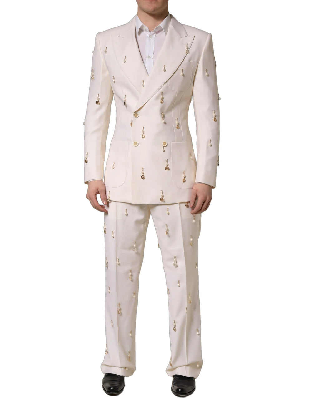 Dolce & Gabbana White Wool Slim Fit Formal 2 Piece Men Suit - IT48 | M