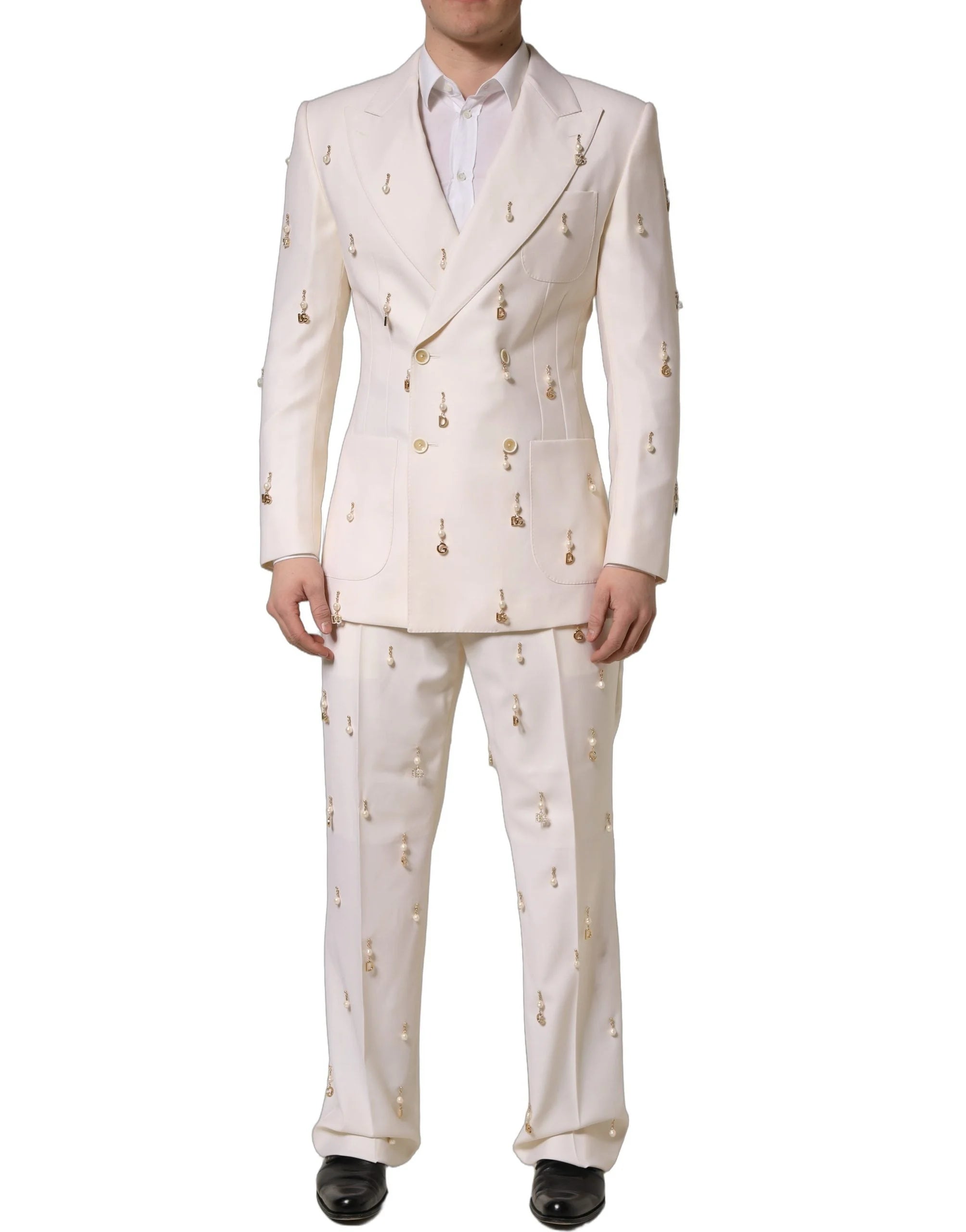 Dolce & Gabbana White Wool Slim Fit Formal 2 Piece Men Suit - IT48 | M