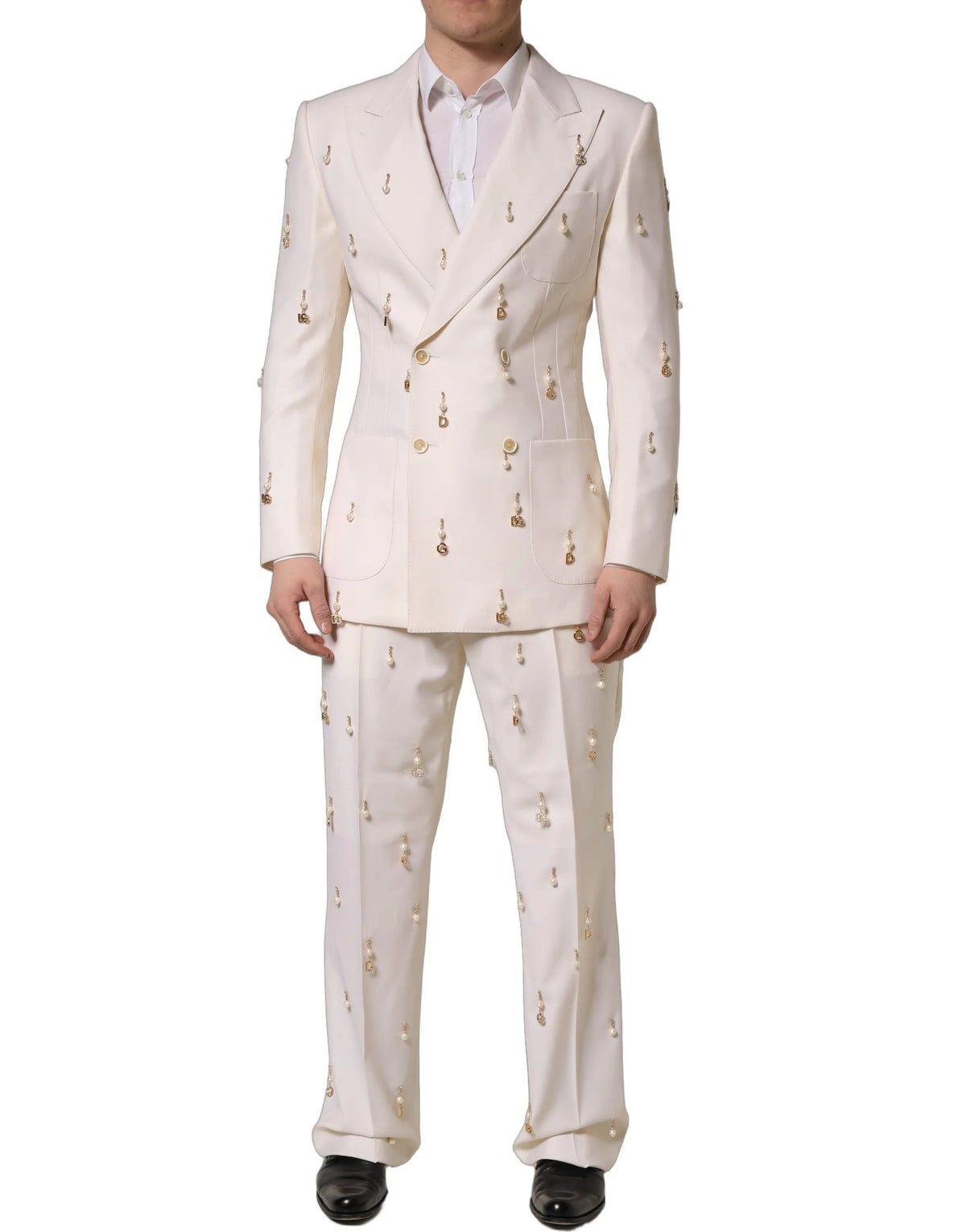 Dolce & Gabbana White Wool Slim Fit Formal 2 Piece Men Suit - IT48 | M