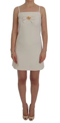 Dolce & Gabbana White Wool Stretch Brooch Shift Dress - Dresses