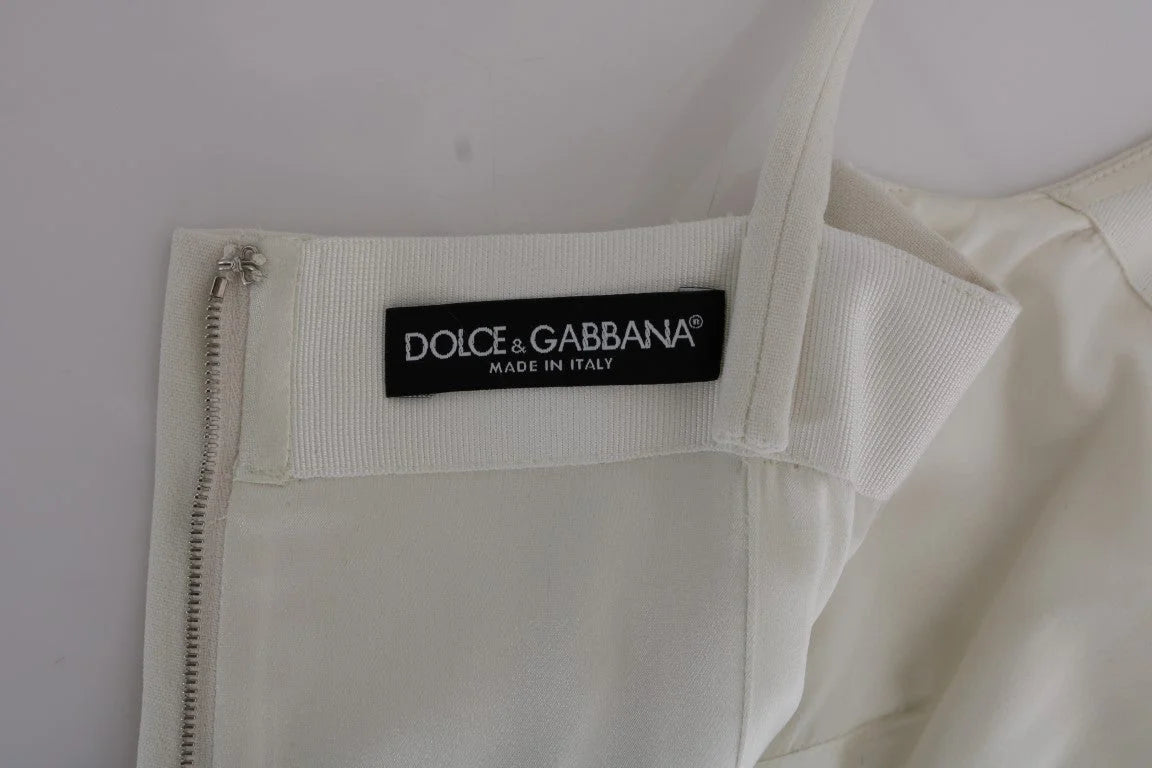Dolce & Gabbana White Wool Stretch Brooch Shift Dress - Dresses