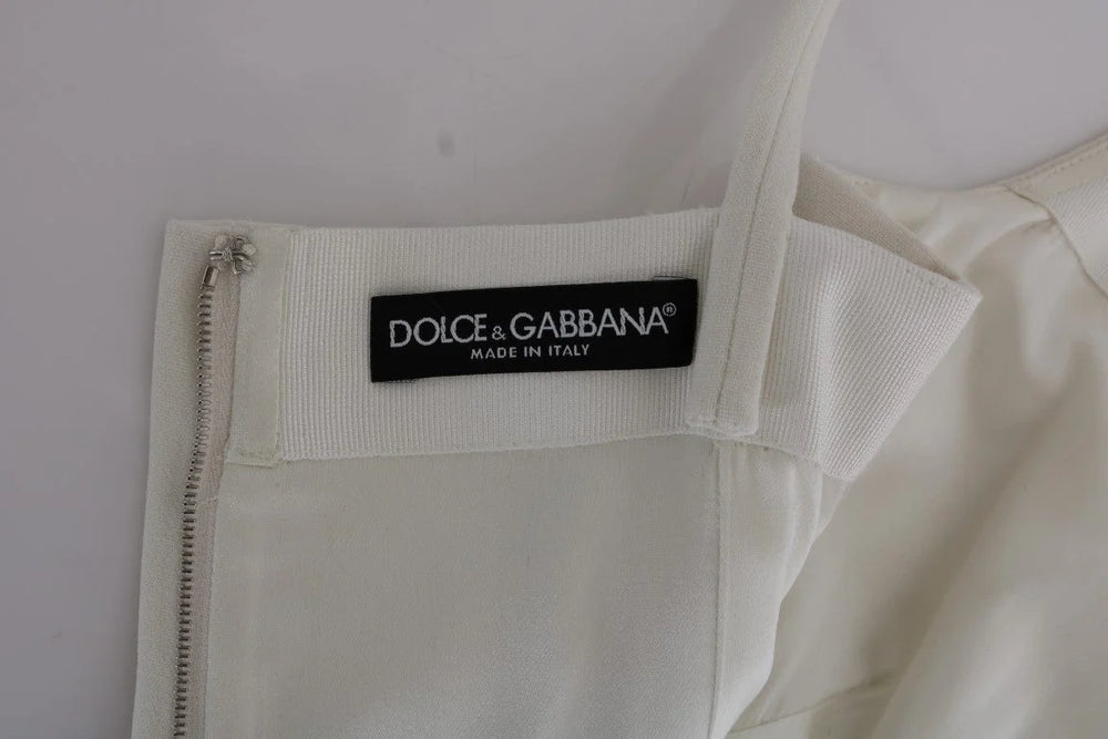 Dolce & Gabbana White Wool Stretch Brooch Shift Dress - Dresses
