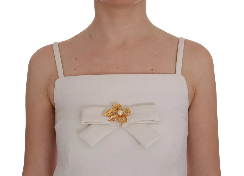 Dolce & Gabbana White Wool Stretch Brooch Shift Dress - Dresses
