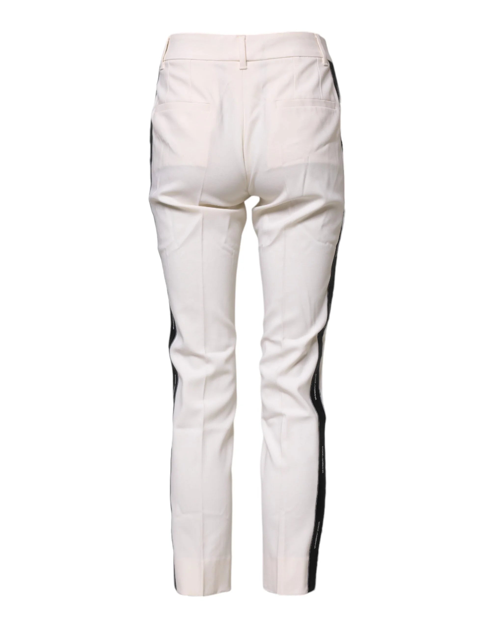 Dolce & Gabbana White Wool Tapered High Waist Pants - IT36|XXS - Trousers