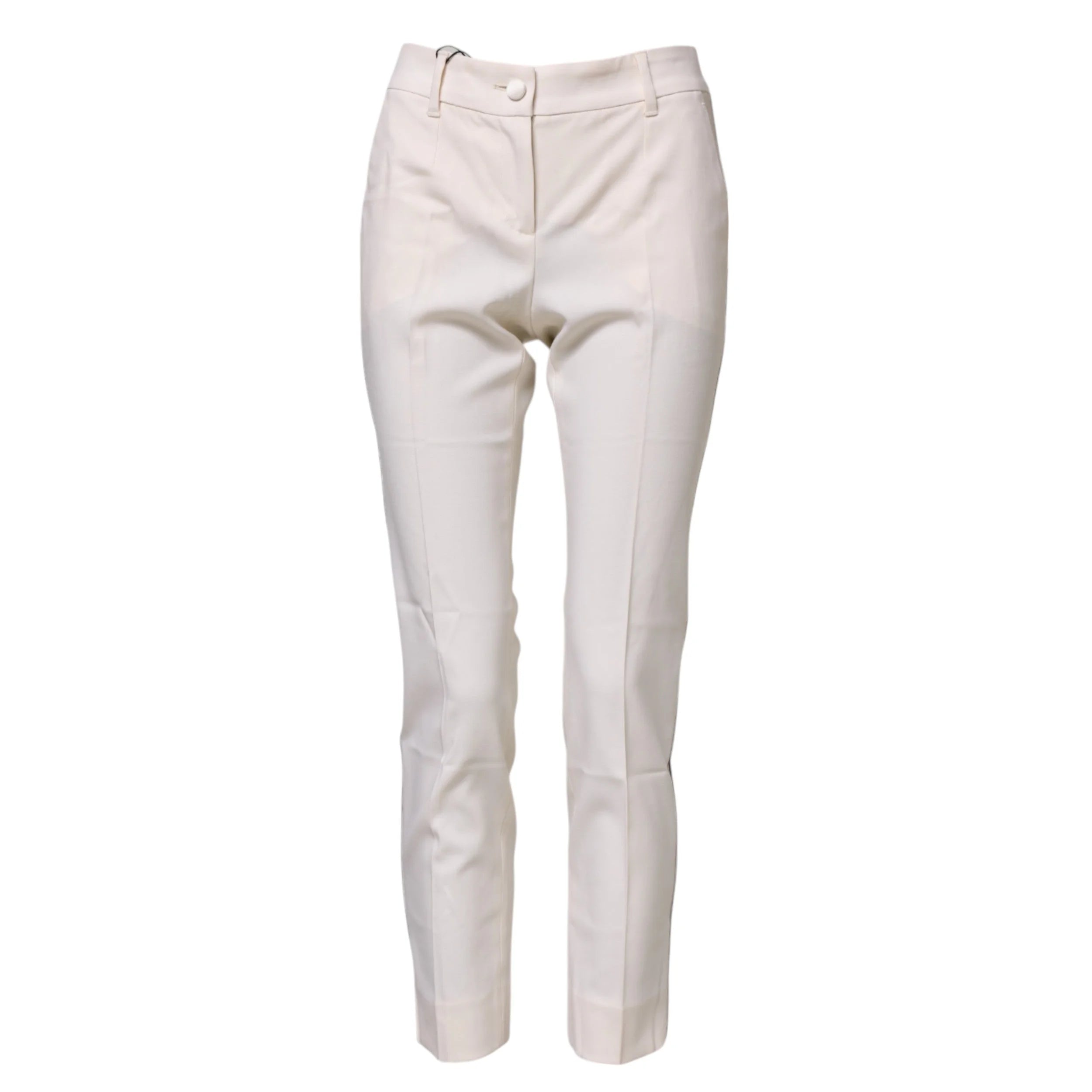 Dolce & Gabbana White Wool Tapered High Waist Pants - IT36|XXS - Trousers