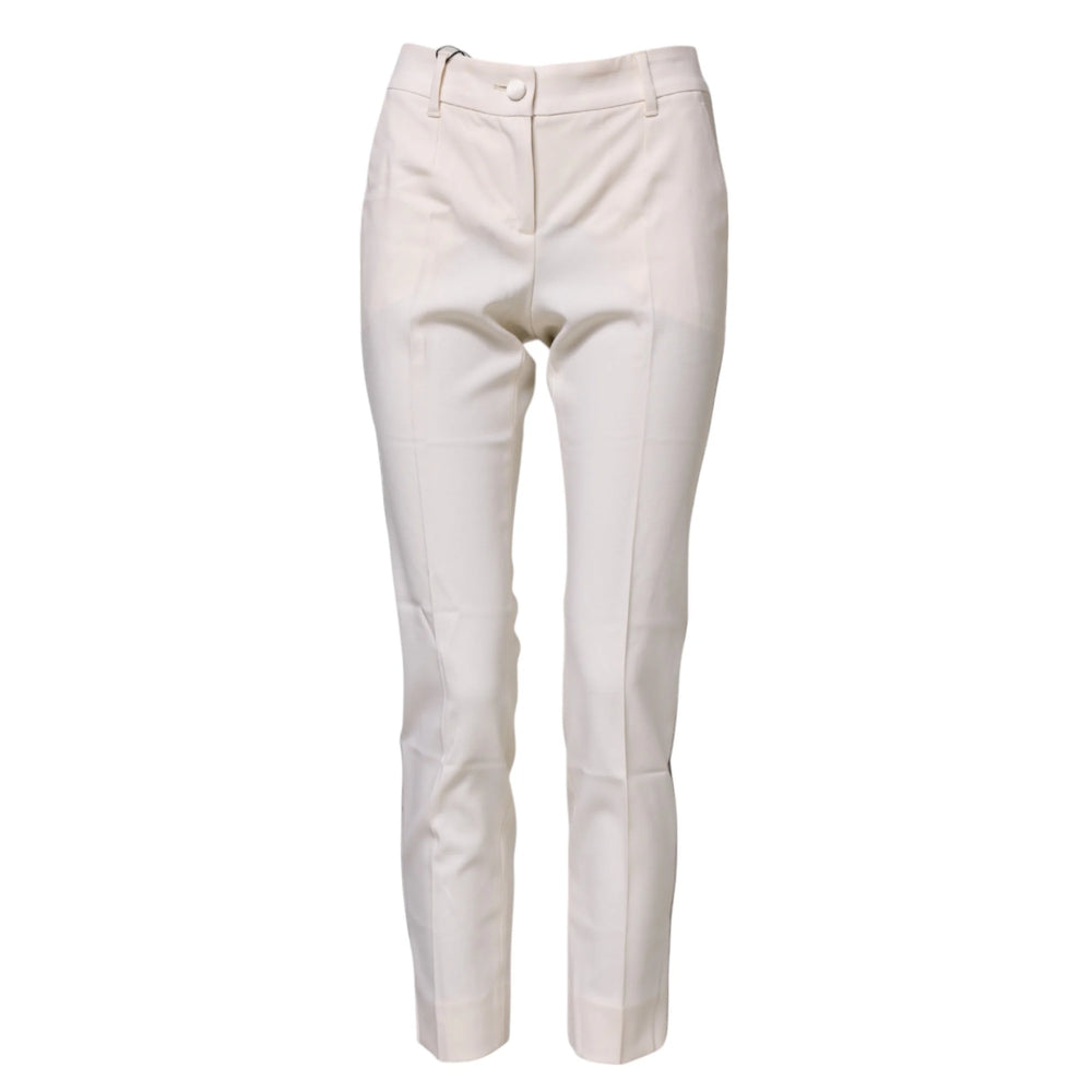 Dolce & Gabbana White Wool Tapered High Waist Pants - IT36|XXS - Trousers