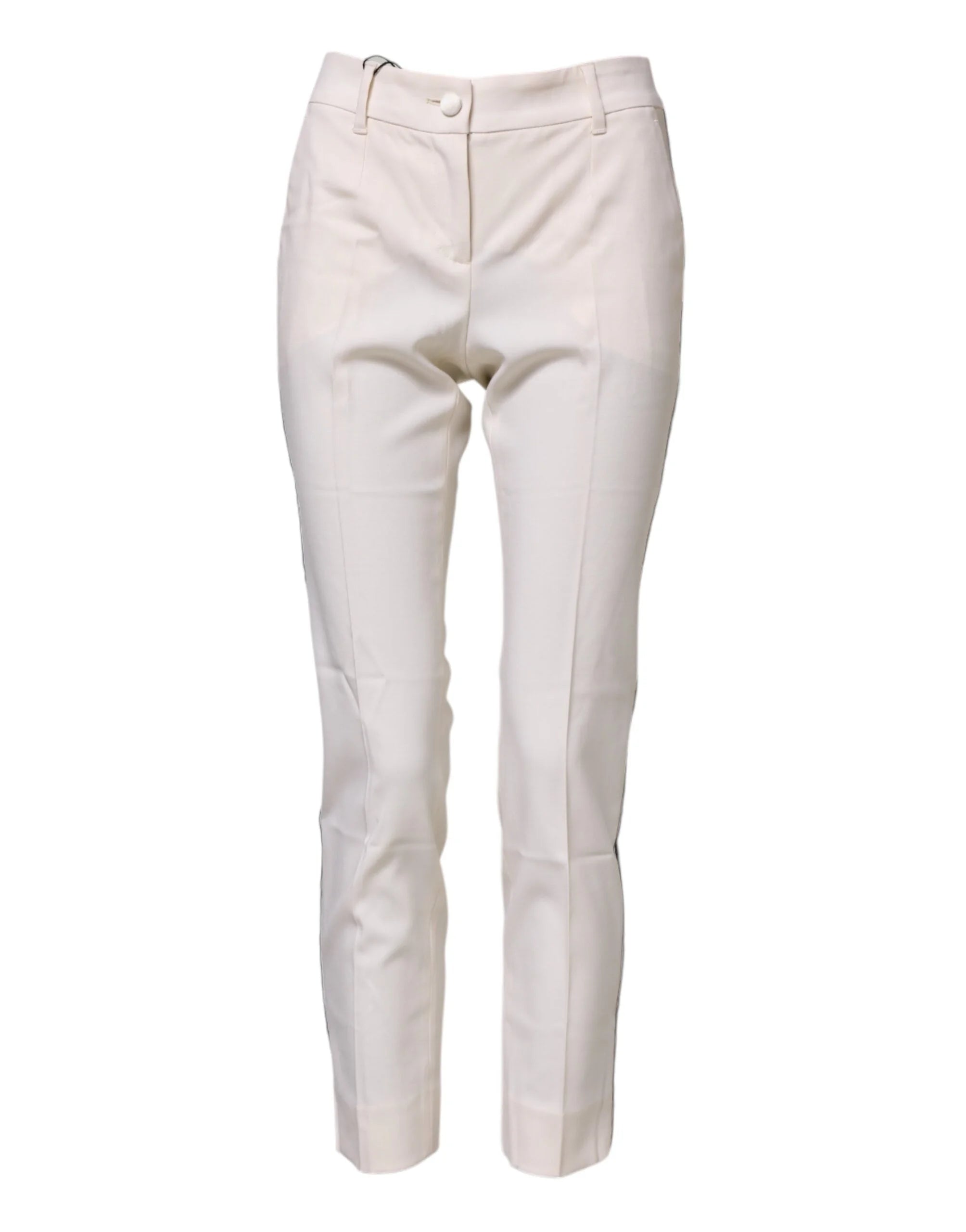 Dolce & Gabbana White Wool Tapered High Waist Pants - IT36|XXS - Trousers
