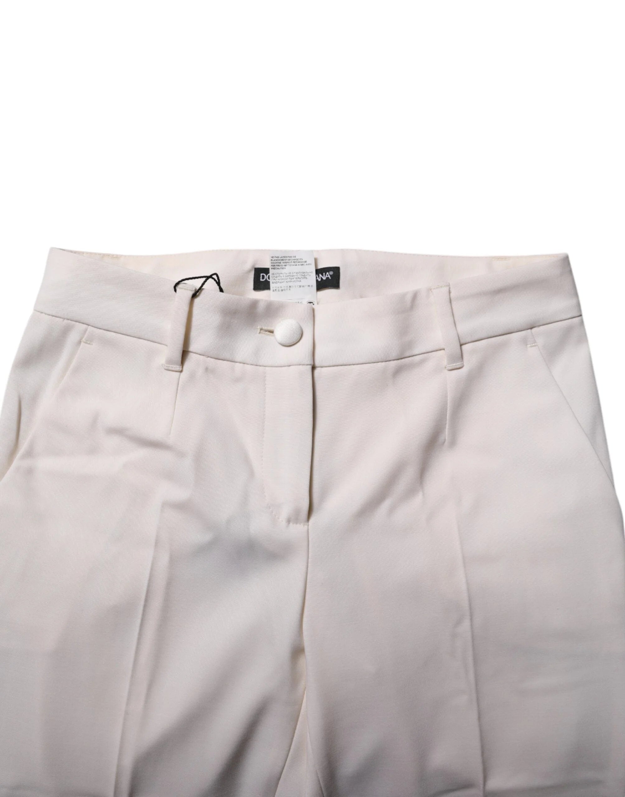 Dolce & Gabbana White Wool Tapered High Waist Pants - IT36|XXS - Trousers