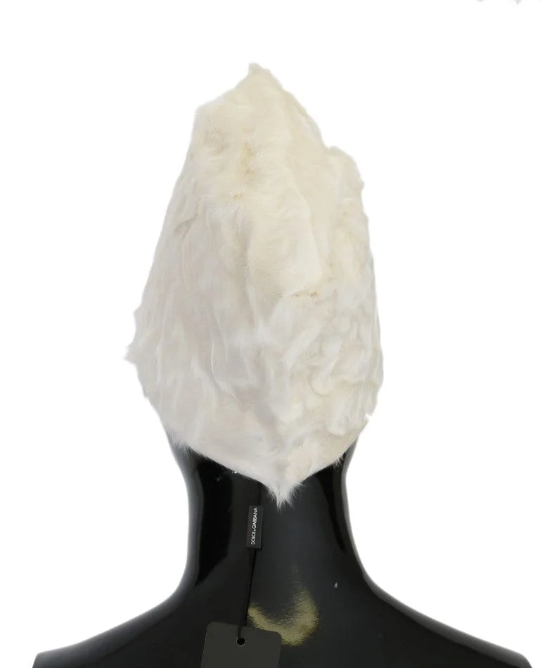 Dolce & Gabbana White Xiangao Lamb Fur Beanie - 56 cm|XS