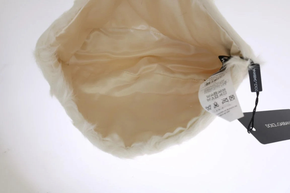 Dolce & Gabbana White Xiangao Lamb Fur Beanie - 56 cm|XS - Beanies