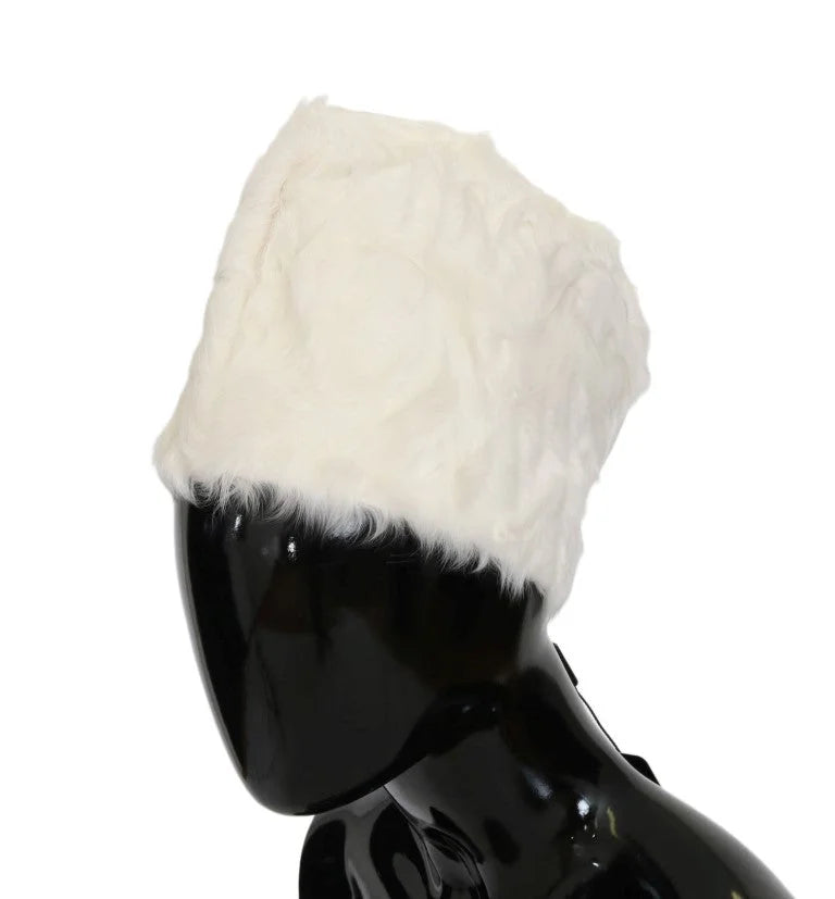 Dolce & Gabbana White Xiangao Lamb Fur Beanie - 56 cm|XS - Beanies