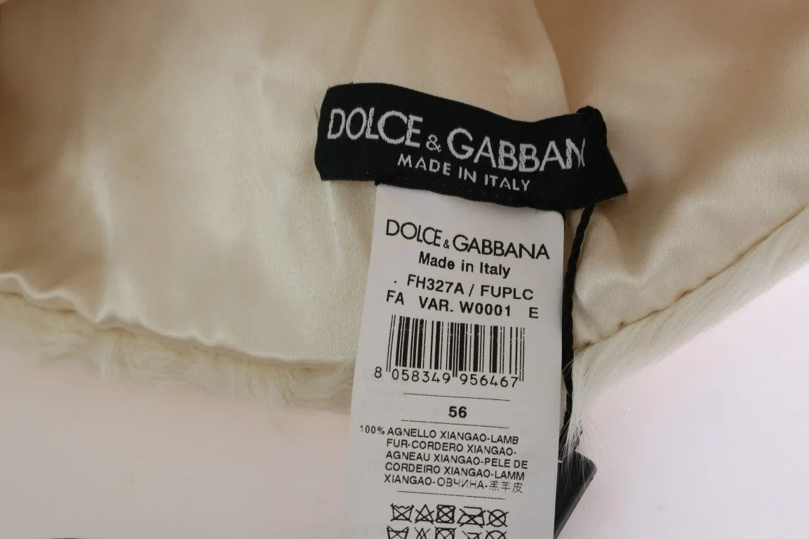 Dolce & Gabbana White Xiangao Lamb Fur Beanie - 56 cm|XS - Beanies