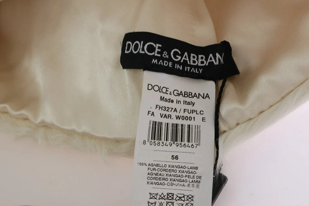Dolce & Gabbana White Xiangao Lamb Fur Beanie - 56 cm|XS - Beanies