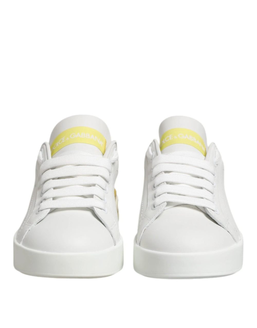 Dolce & Gabbana White Yellow Leather Low Top Sneakers Shoes - EU35.5/US5 - Sneakers