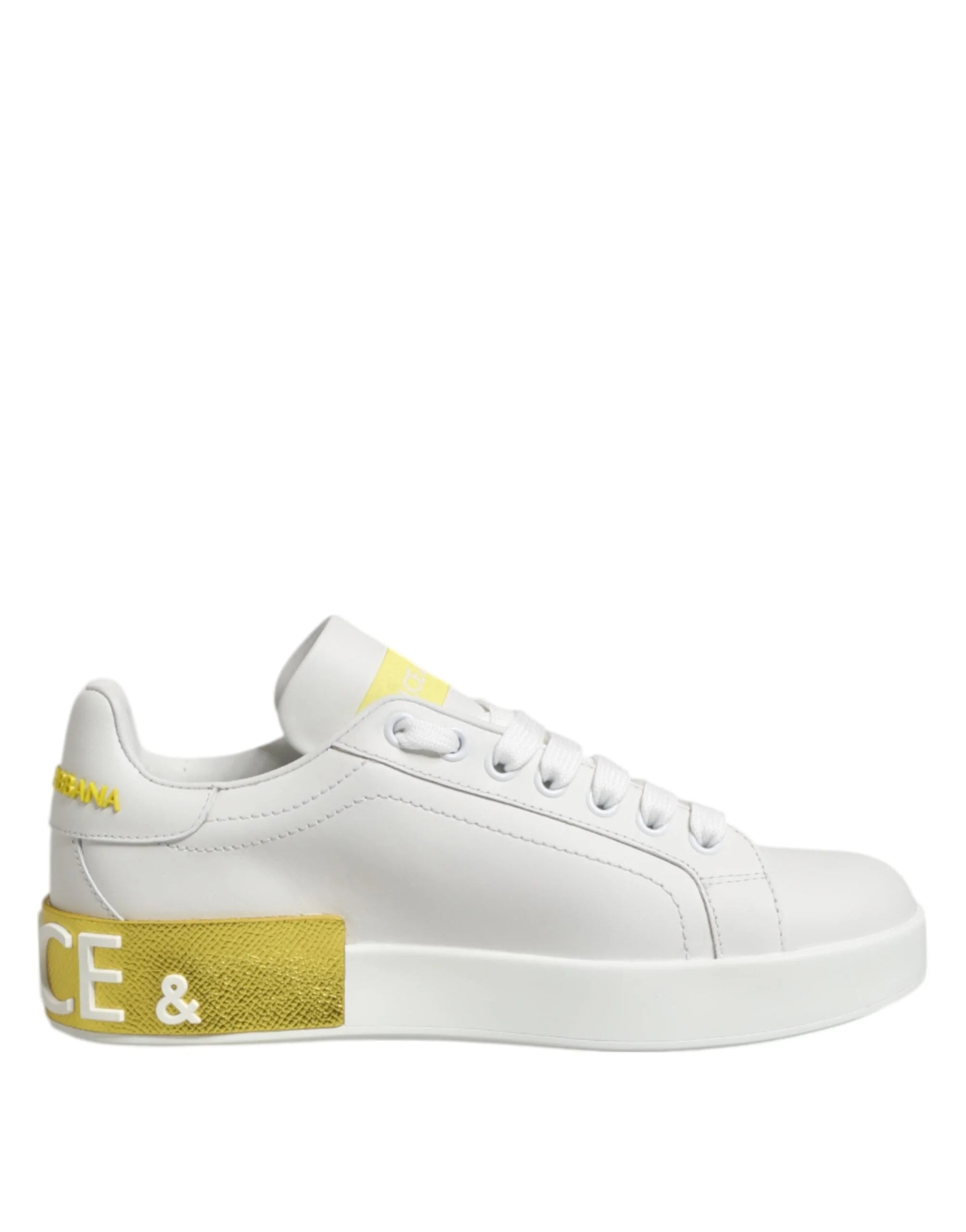 Dolce & Gabbana White Yellow Leather Low Top Sneakers Shoes - EU35.5/US5 - Sneakers