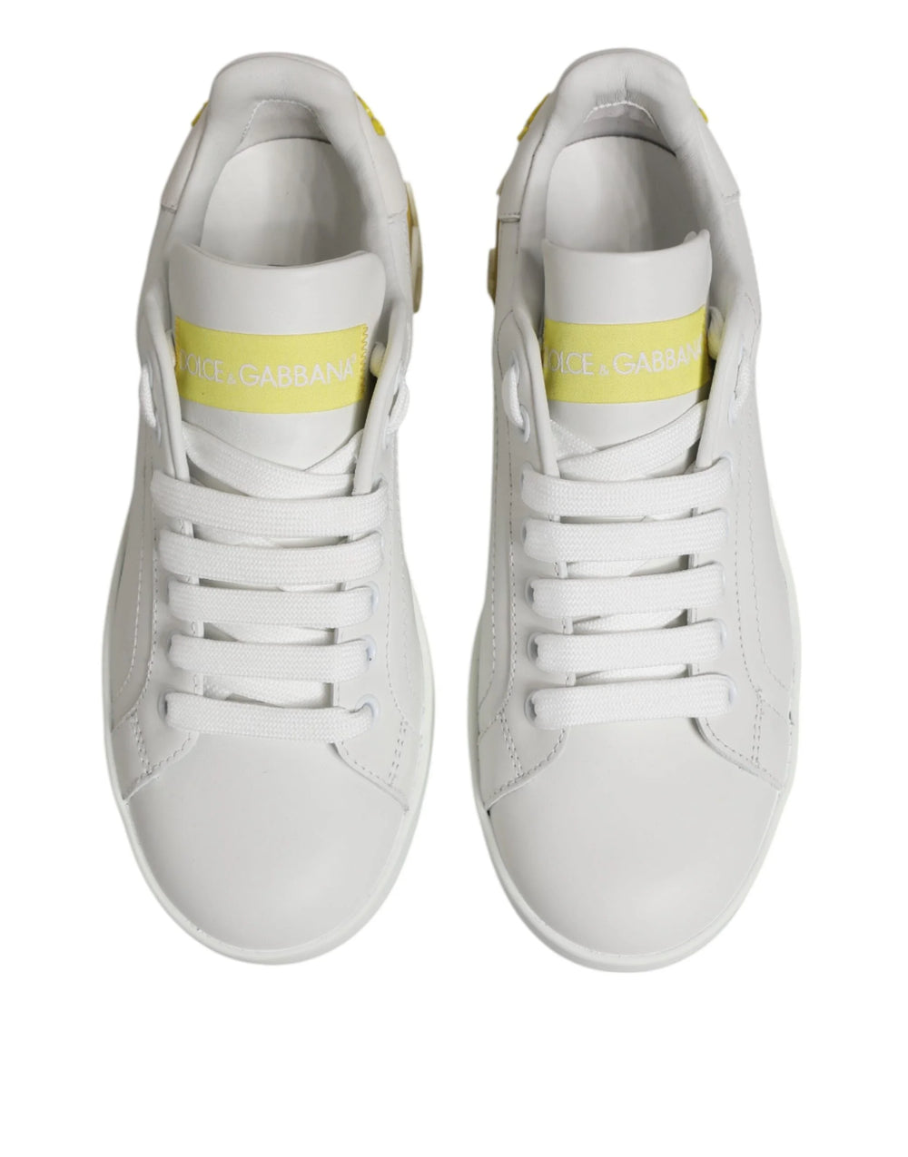 Dolce & Gabbana White Yellow Leather Low Top Sneakers Shoes - EU35.5/US5
