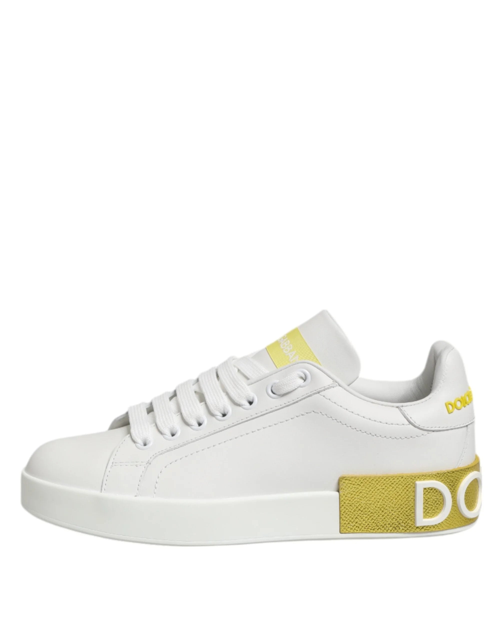 Dolce & Gabbana White Yellow Leather Low Top Sneakers Shoes - EU35.5/US5
