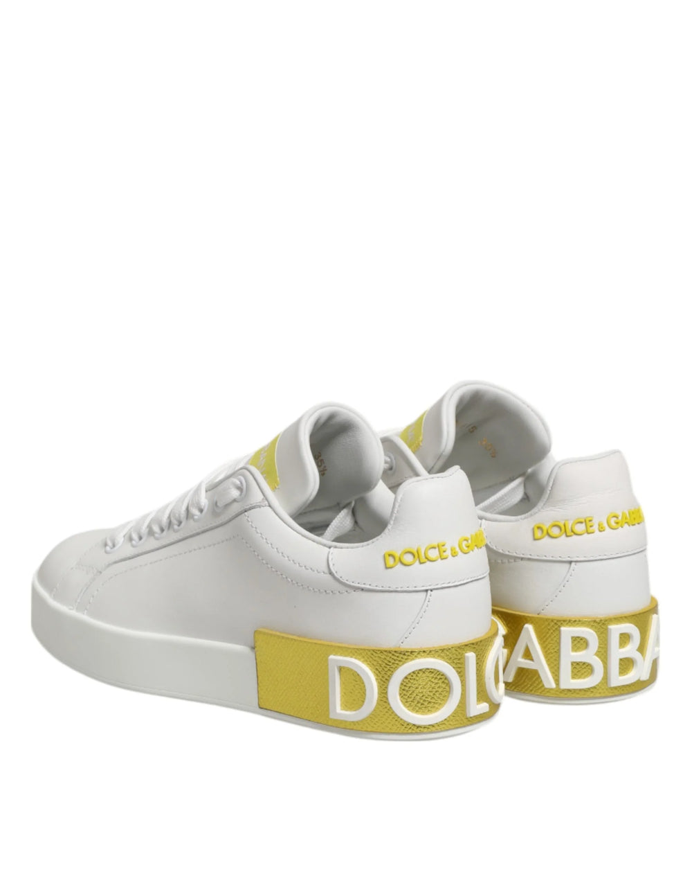 Dolce & Gabbana White Yellow Leather Low Top Sneakers Shoes - EU35.5/US5