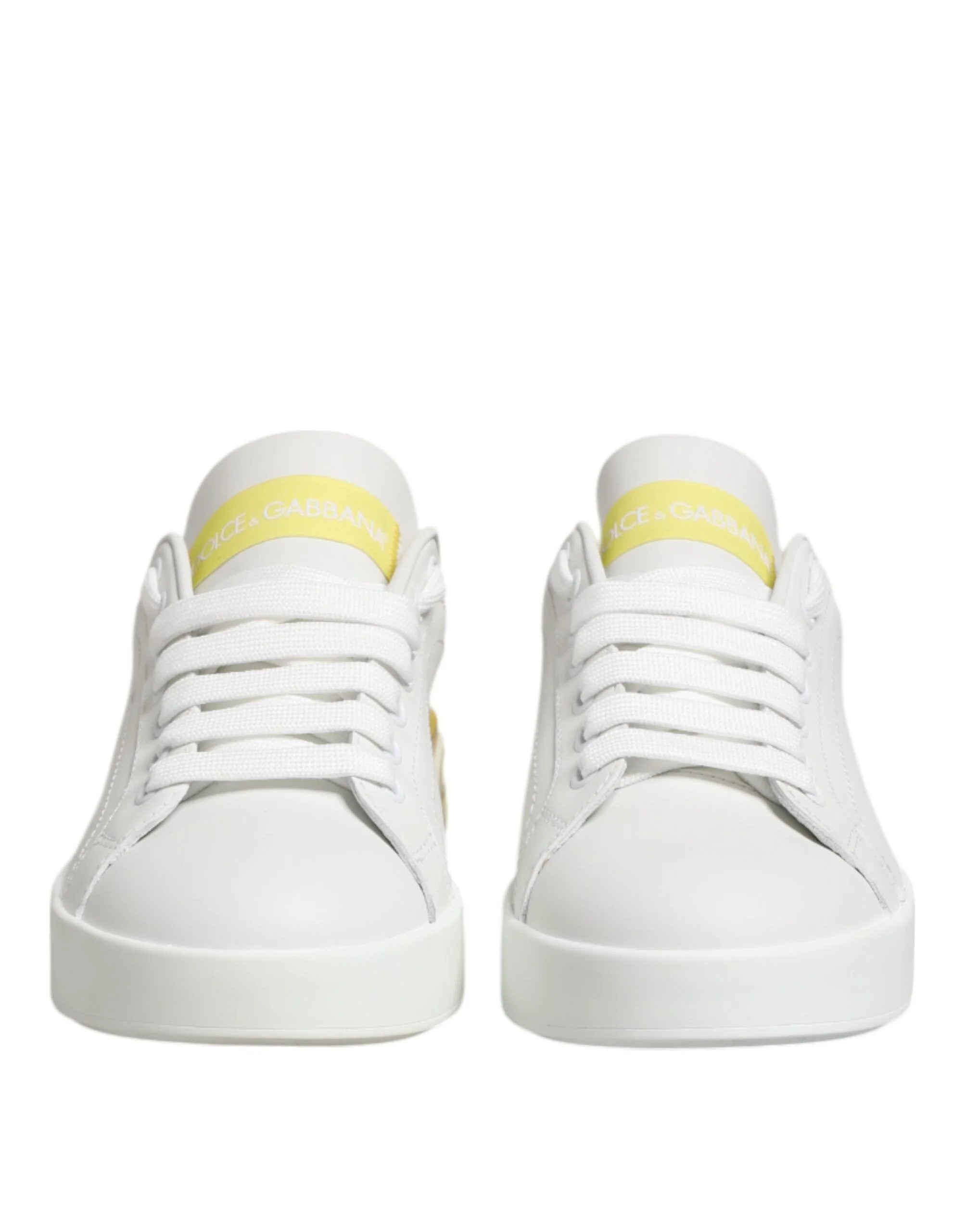 Dolce & Gabbana White Yellow Leather Low Top Sneakers Shoes - EU35.5/US5