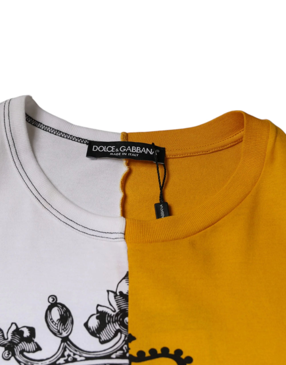 Dolce & Gabbana White Yellow Logo Print Short Sleeve T-shirt - IT50 | L - T-Shirts