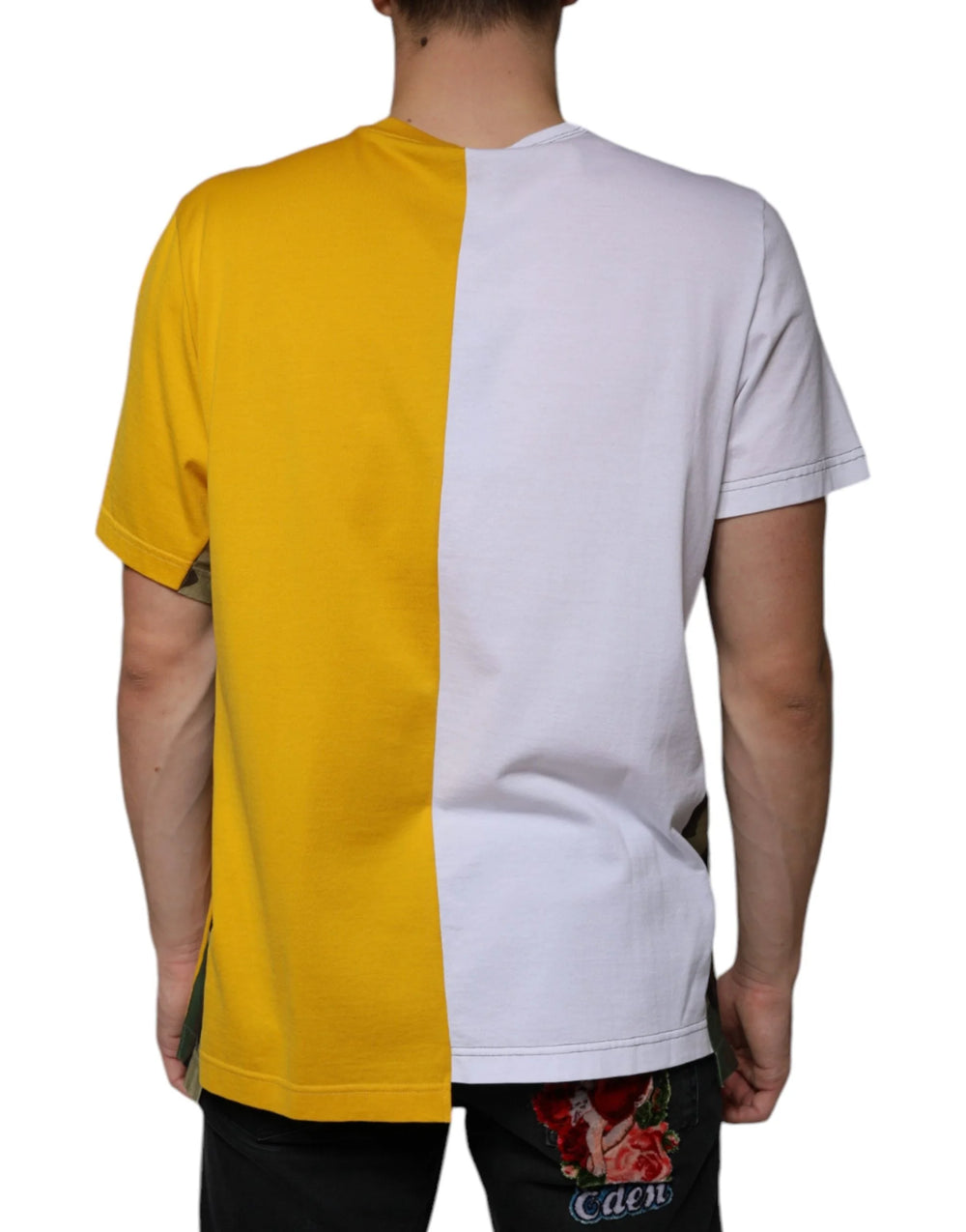 Dolce & Gabbana White Yellow Logo Print Short Sleeve T-shirt - IT50 | L - T-Shirts