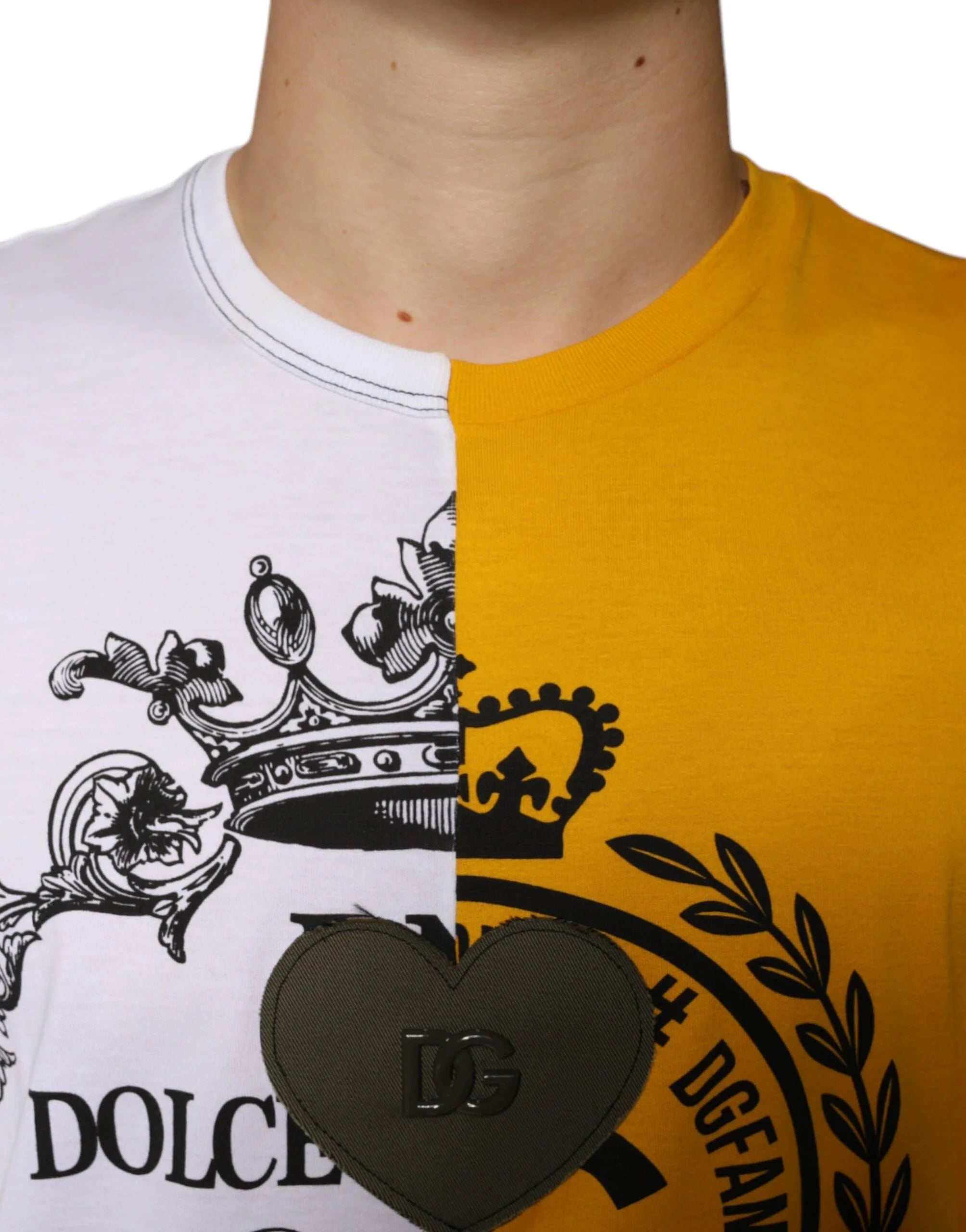 Dolce & Gabbana White Yellow Logo Print Short Sleeve T-shirt - IT50 | L - T-Shirts