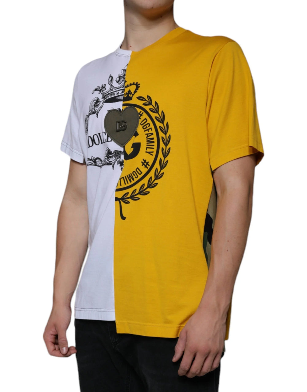 Dolce & Gabbana White Yellow Logo Print Short Sleeve T-shirt - IT50 | L - T-Shirts