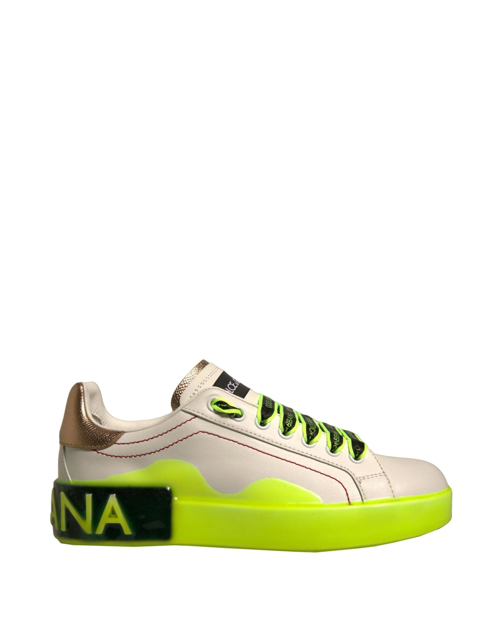 Dolce & Gabbana White Yellow Portofino Leather Sneakers Shoes - Sneakers