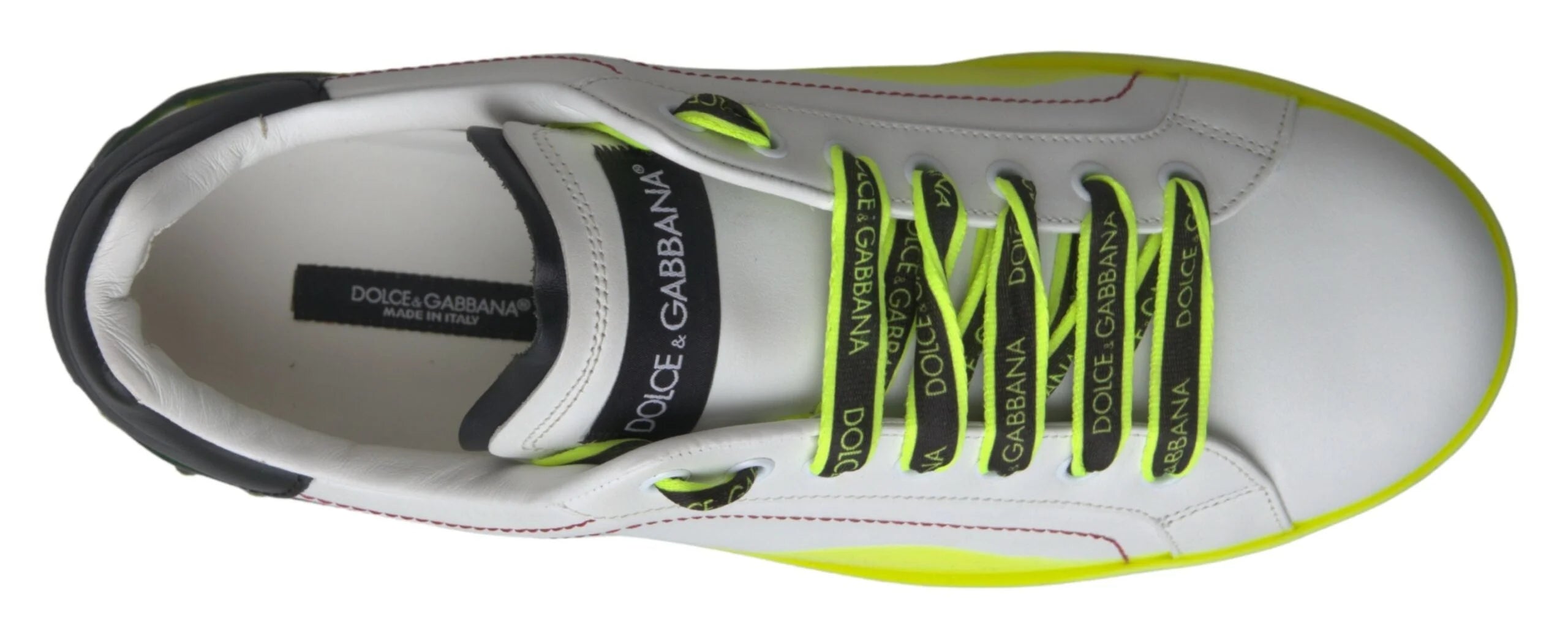 Dolce & Gabbana White Yellow Portofino Leather Sneakers Shoes - Sneakers