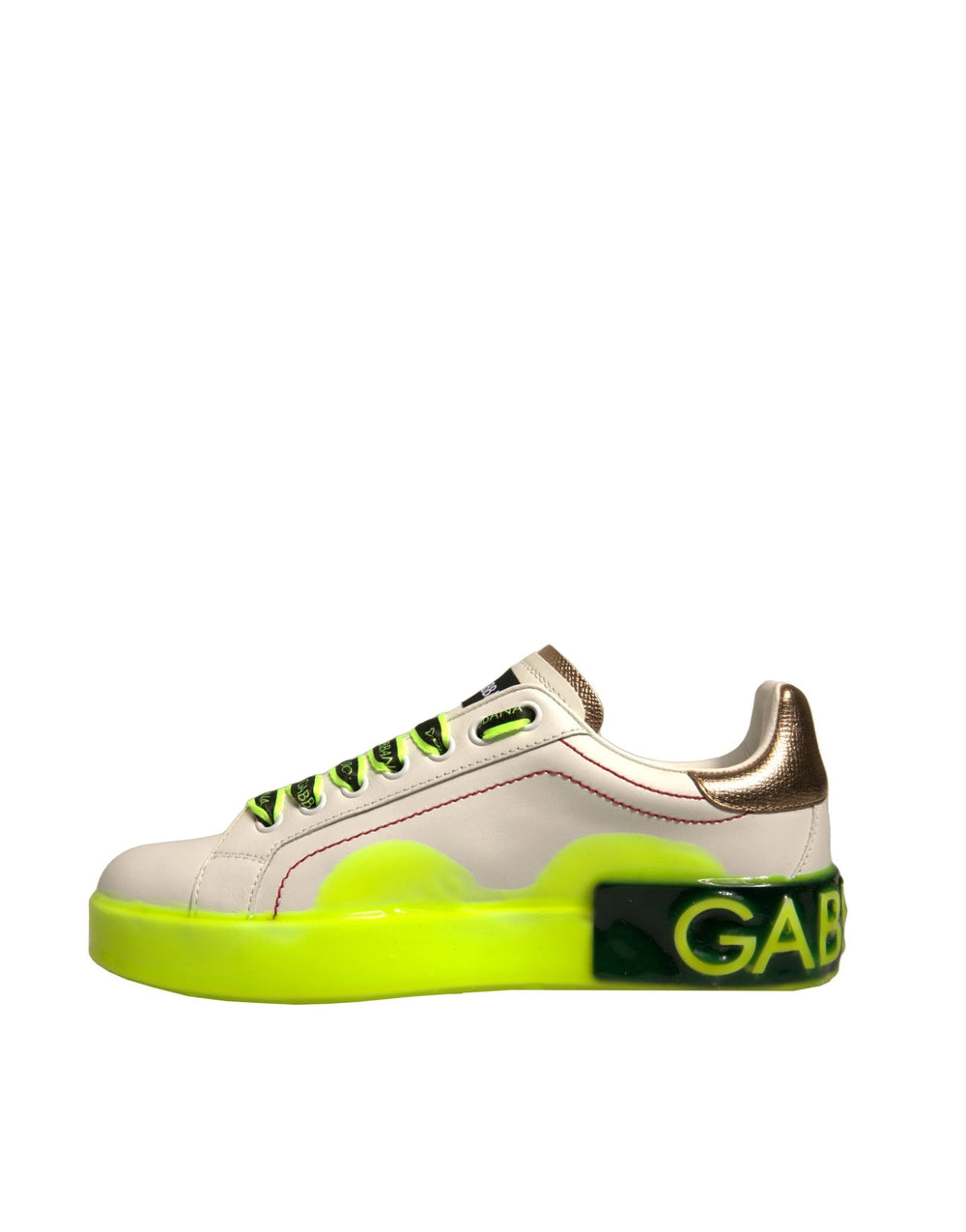 Dolce & Gabbana White Yellow Portofino Leather Sneakers Shoes - Sneakers