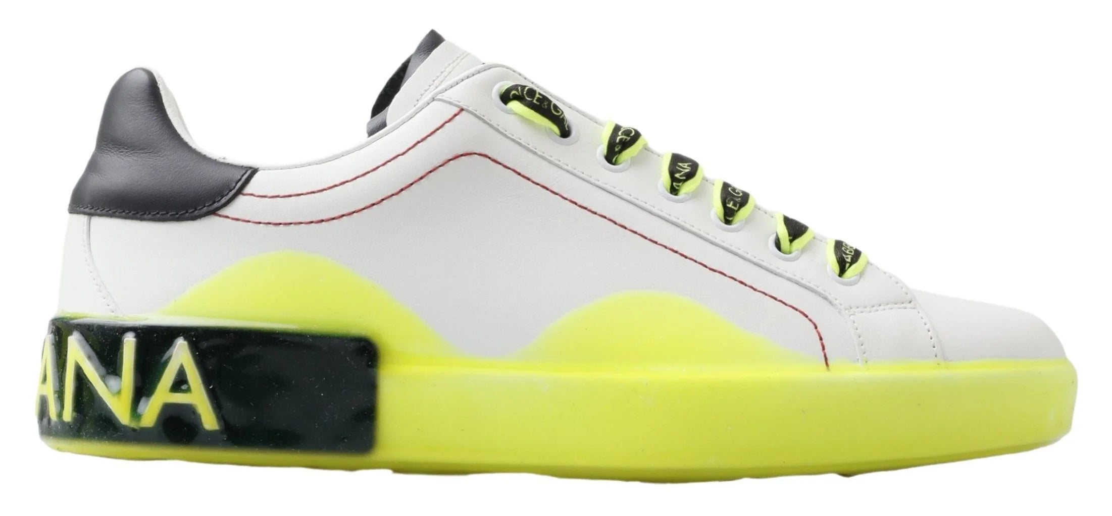 Dolce & Gabbana White Yellow Portofino Leather Sneakers Shoes - Sneakers