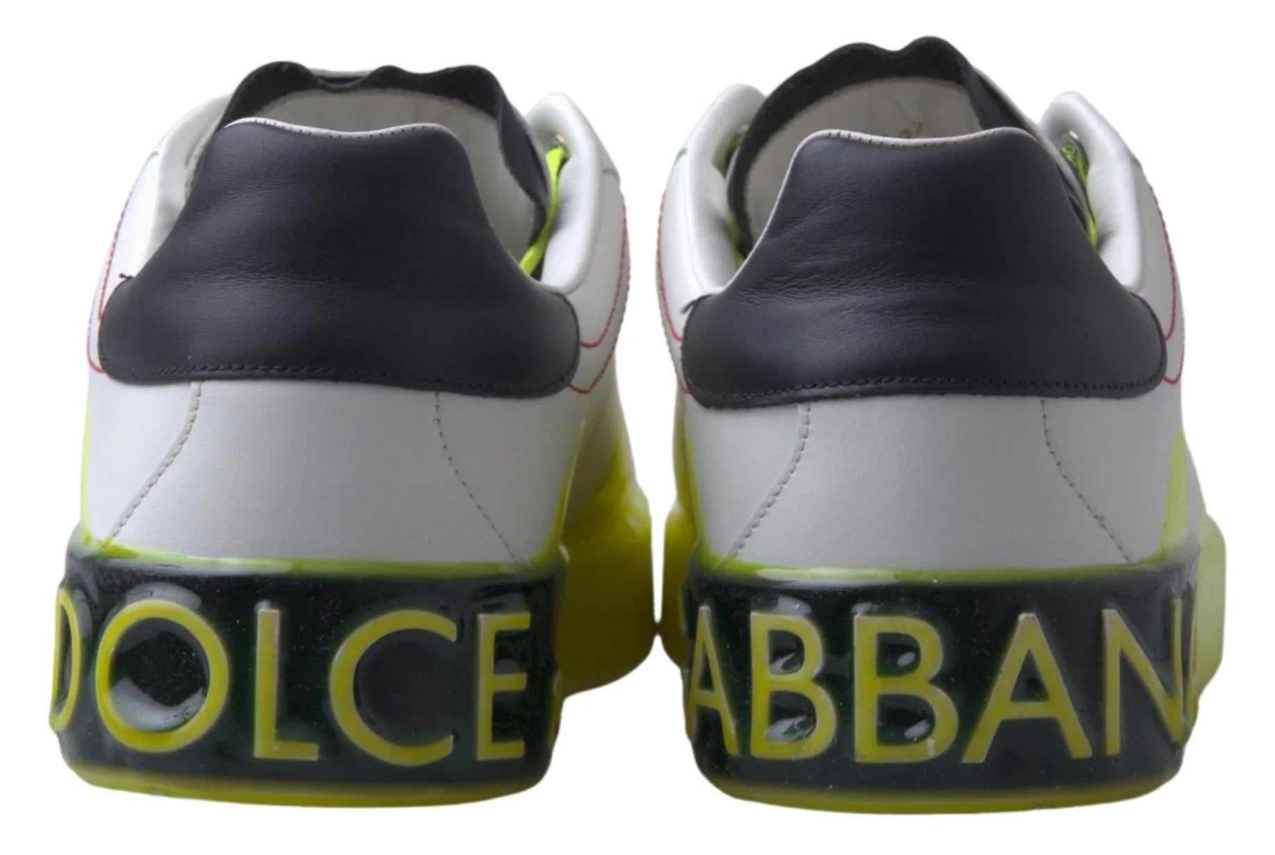Dolce & Gabbana White Yellow Portofino Leather Sneakers Shoes - Sneakers