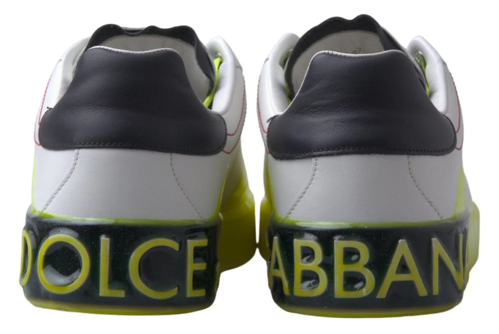 Dolce & Gabbana White Yellow Portofino Leather Sneakers Shoes - Sneakers