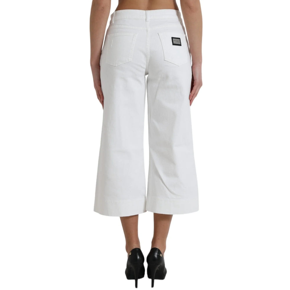 Dolce & Gabbana Wide Leg White Cotton Cropped Denim Jeans - IT42|M