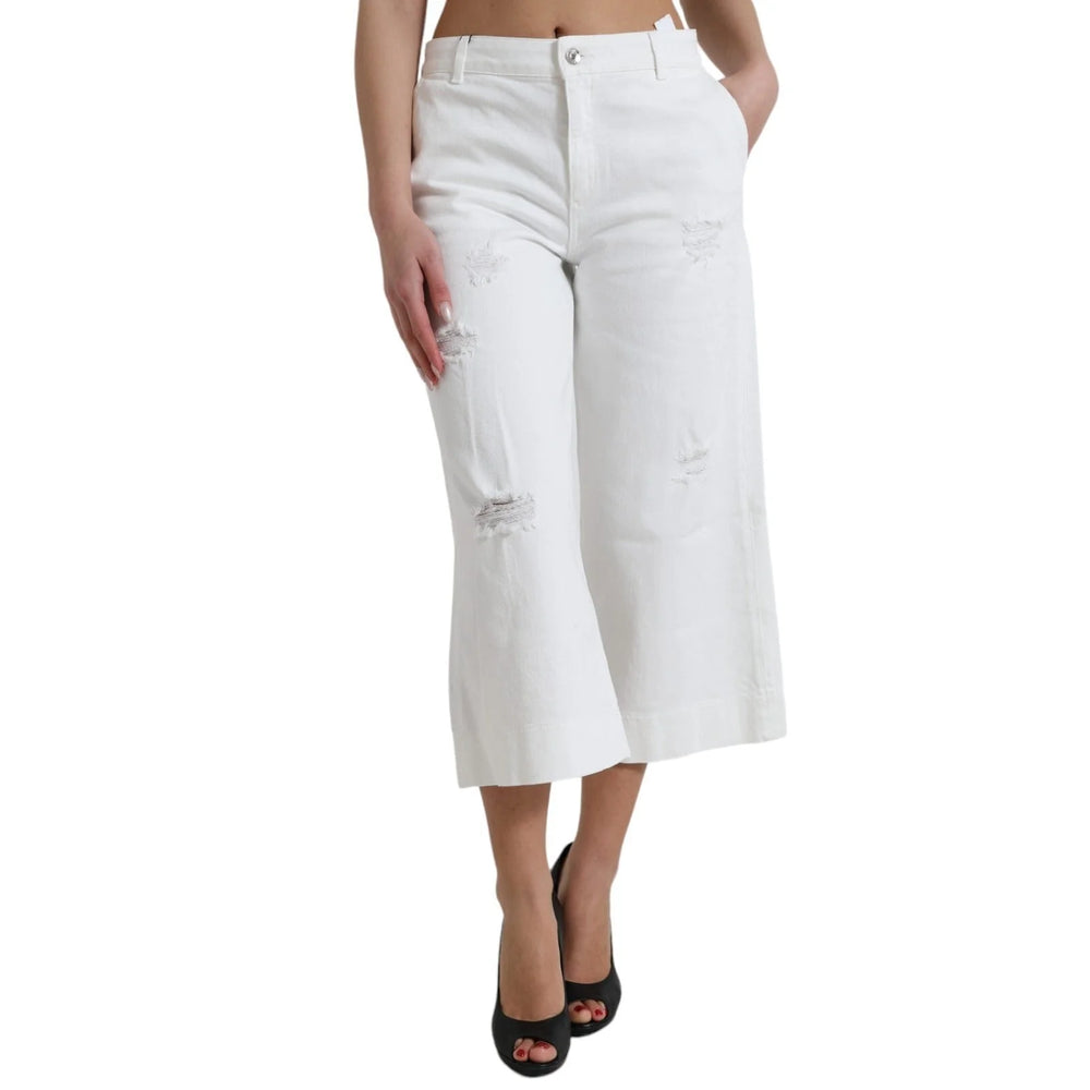 Dolce & Gabbana Wide Leg White Cotton Cropped Denim Jeans - IT42|M