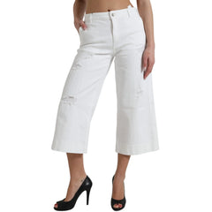 Dolce & Gabbana Wide Leg White Cotton Cropped Denim Jeans - IT42|M