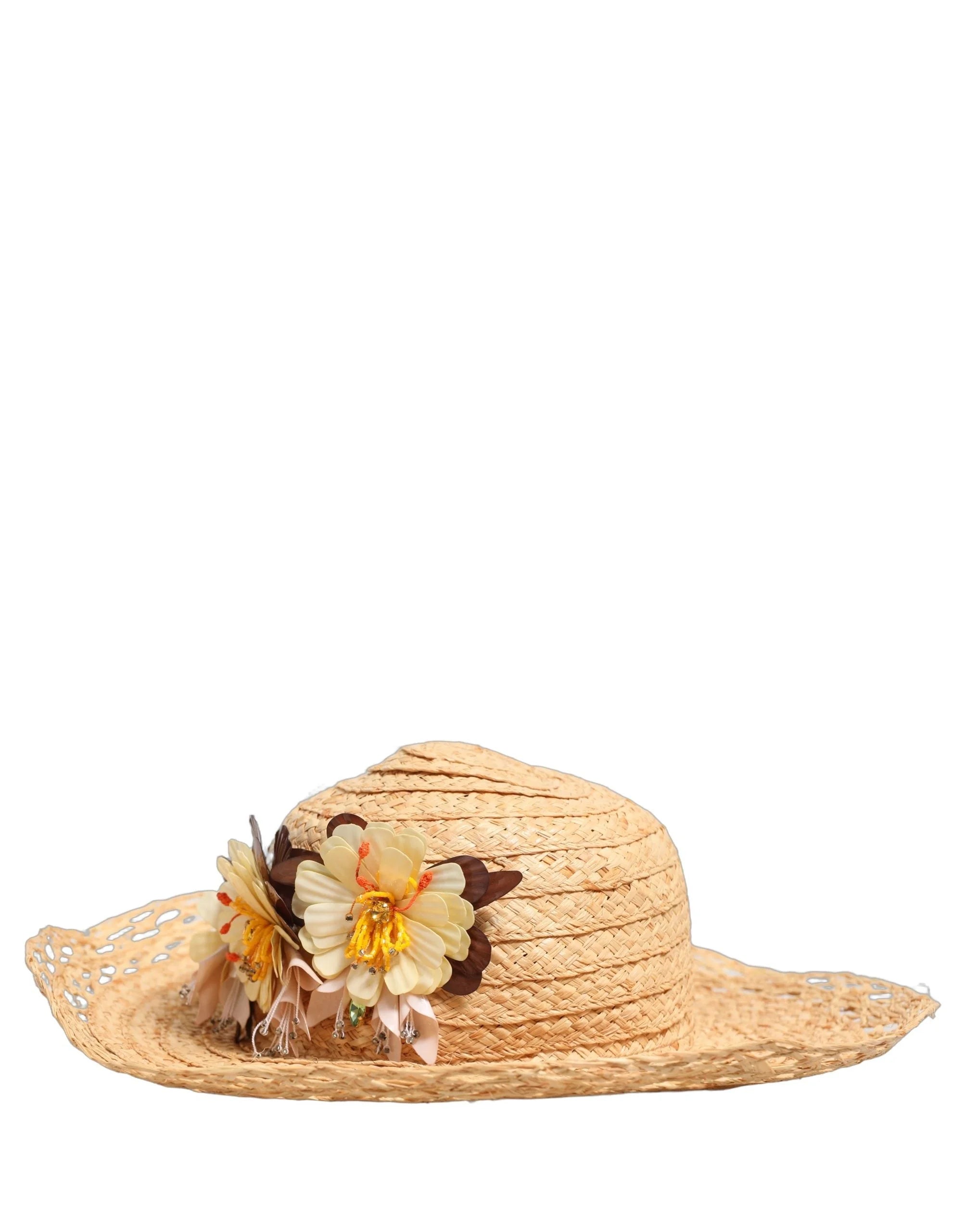 Klobouk Dolce & Gabbana s květinovým vzorem béžové barvy pro ženy, široký okraj, Capello Hat - 56 cm|XS