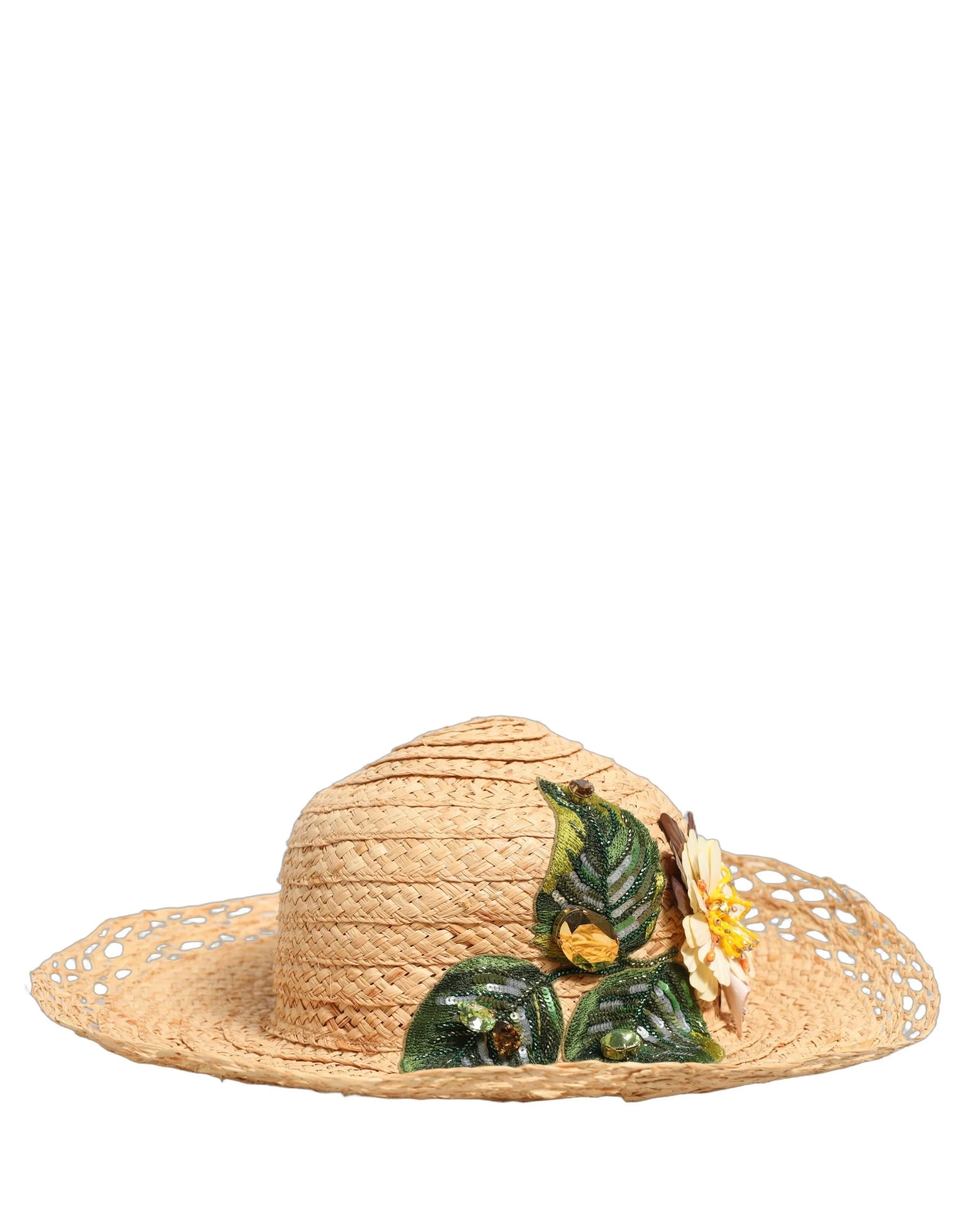Klobouk Dolce & Gabbana s květinovým vzorem béžové barvy pro ženy, široký okraj, Capello Hat - 56 cm|XS