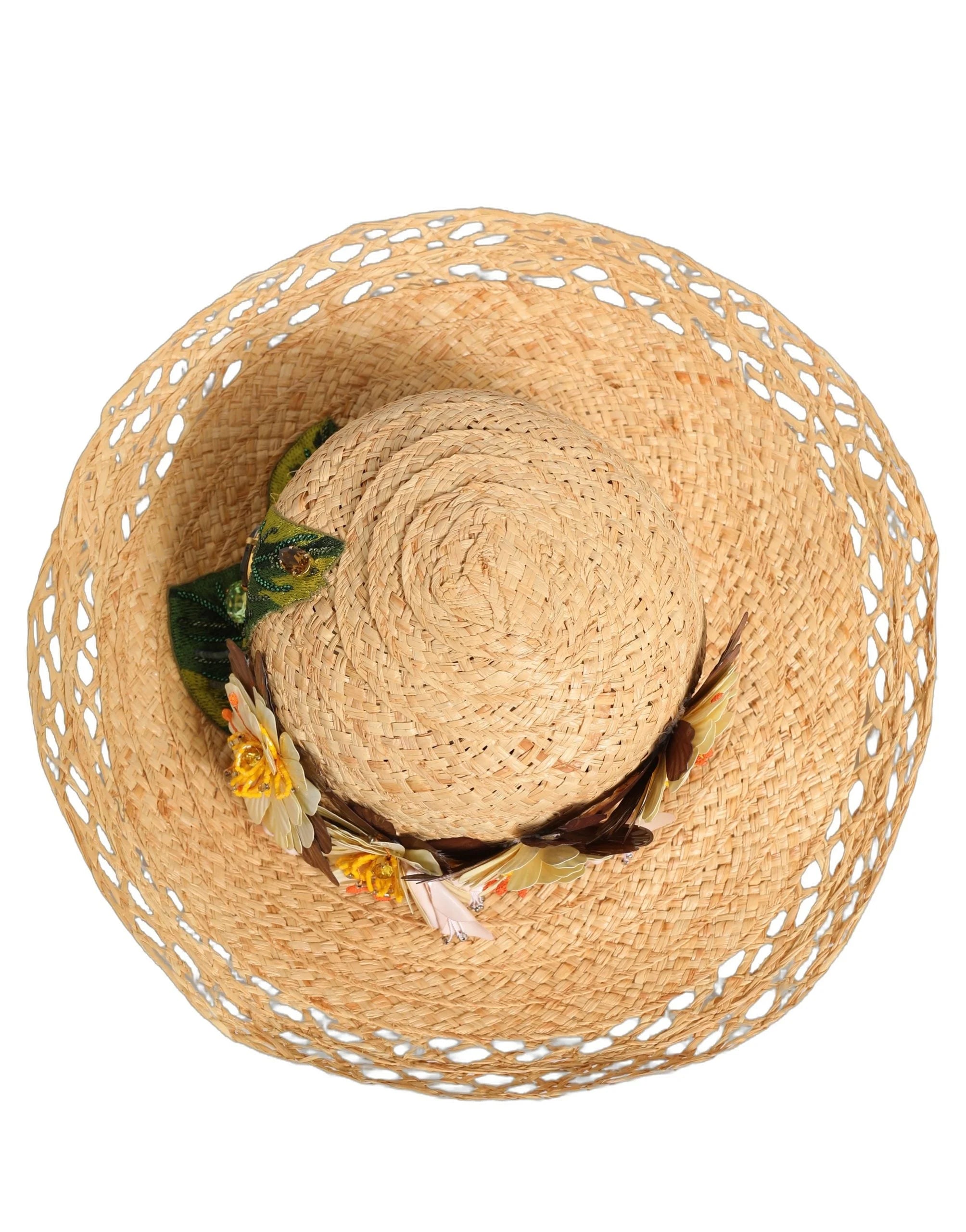 Klobouk Dolce & Gabbana s květinovým vzorem béžové barvy pro ženy, široký okraj, Capello Hat - 56 cm|XS