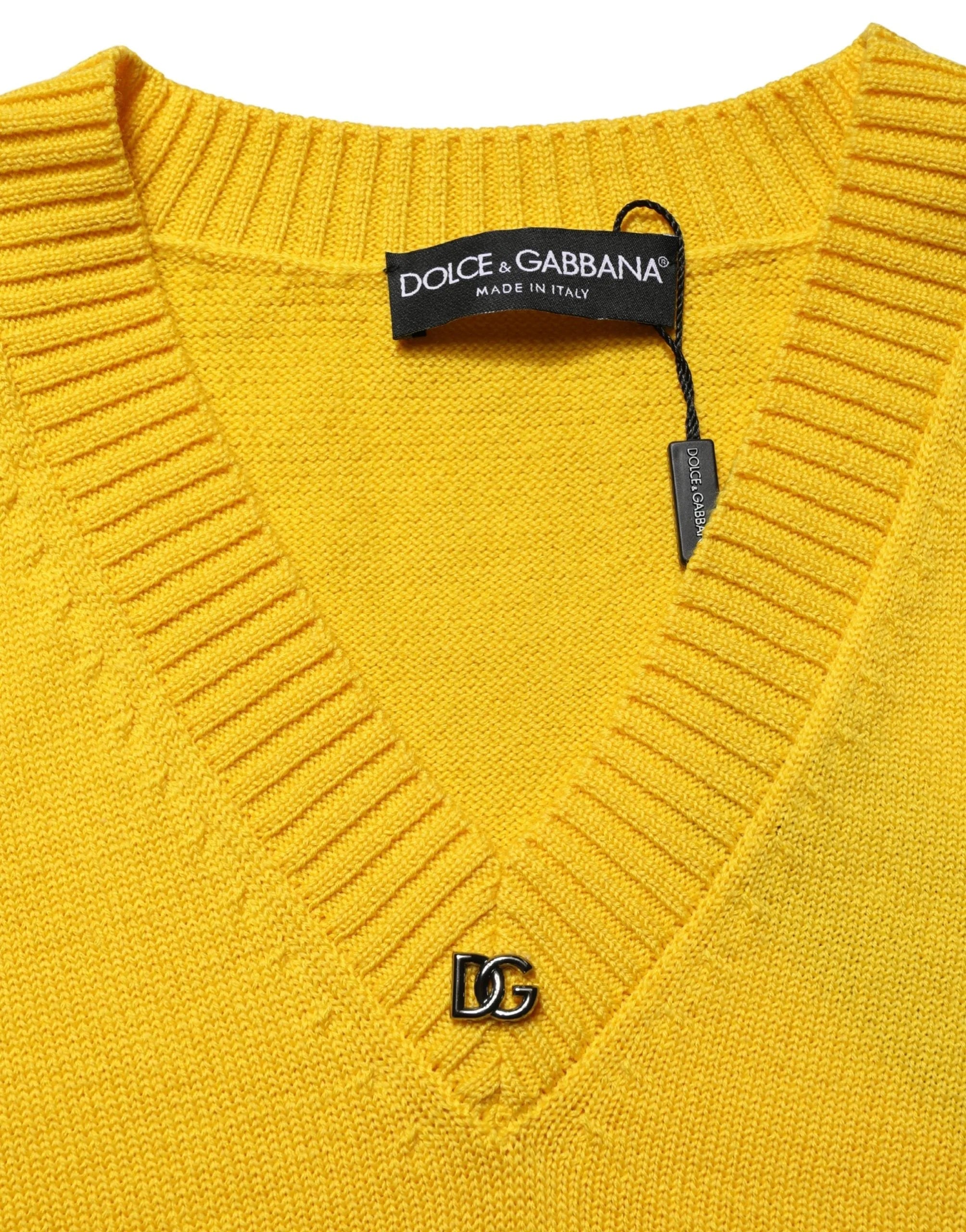 Dolce & Gabbana Wool Knitted V-Neck Pullover Yellow - IT48 | M