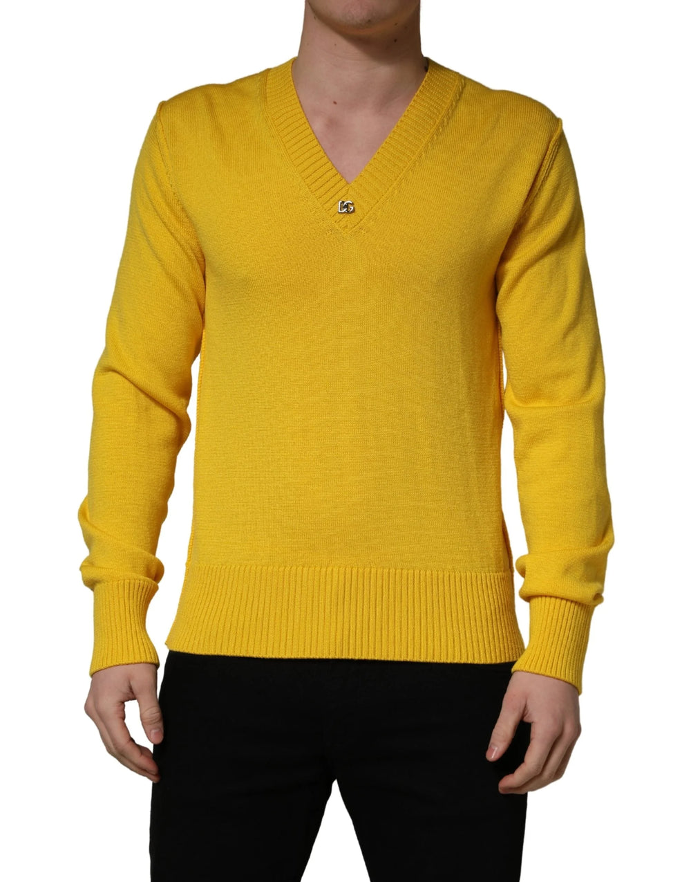 Dolce & Gabbana Wool Knitted V-Neck Pullover Yellow - IT48 | M