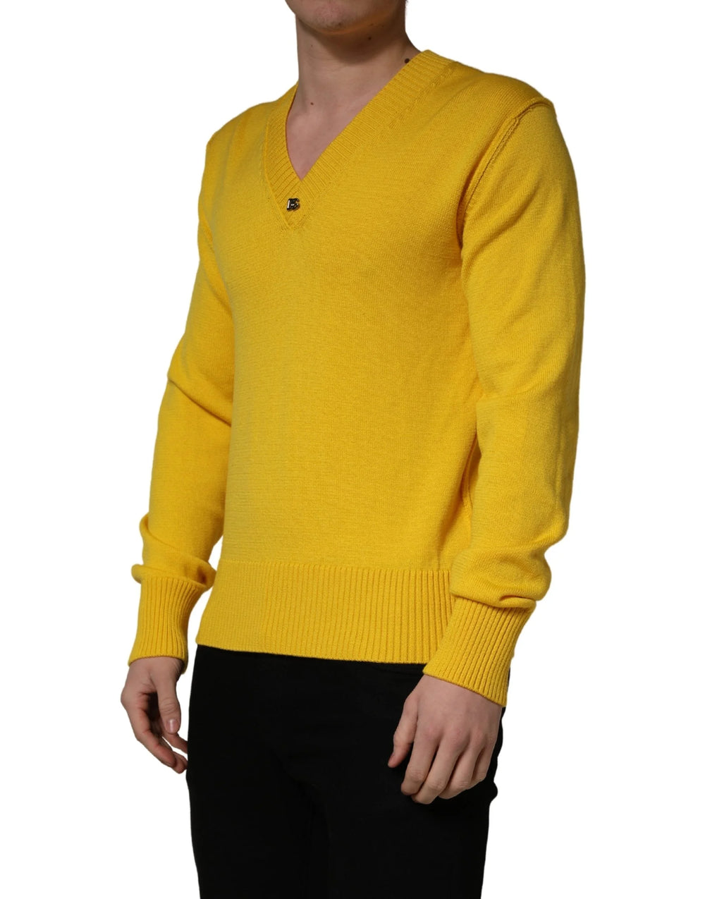 Dolce & Gabbana Wool Knitted V-Neck Pullover Yellow - IT48 | M