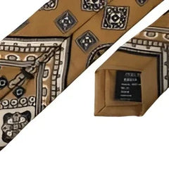 Dolce & Gabbana Yellow 100% Silk Wheel Print Adjustable Men Tie - Neckties
