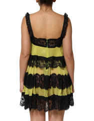 Dolce & Gabbana Yellow Black Babydoll Chemise Lingerie Dress - IT2 | S - Women’s Underwear Slips