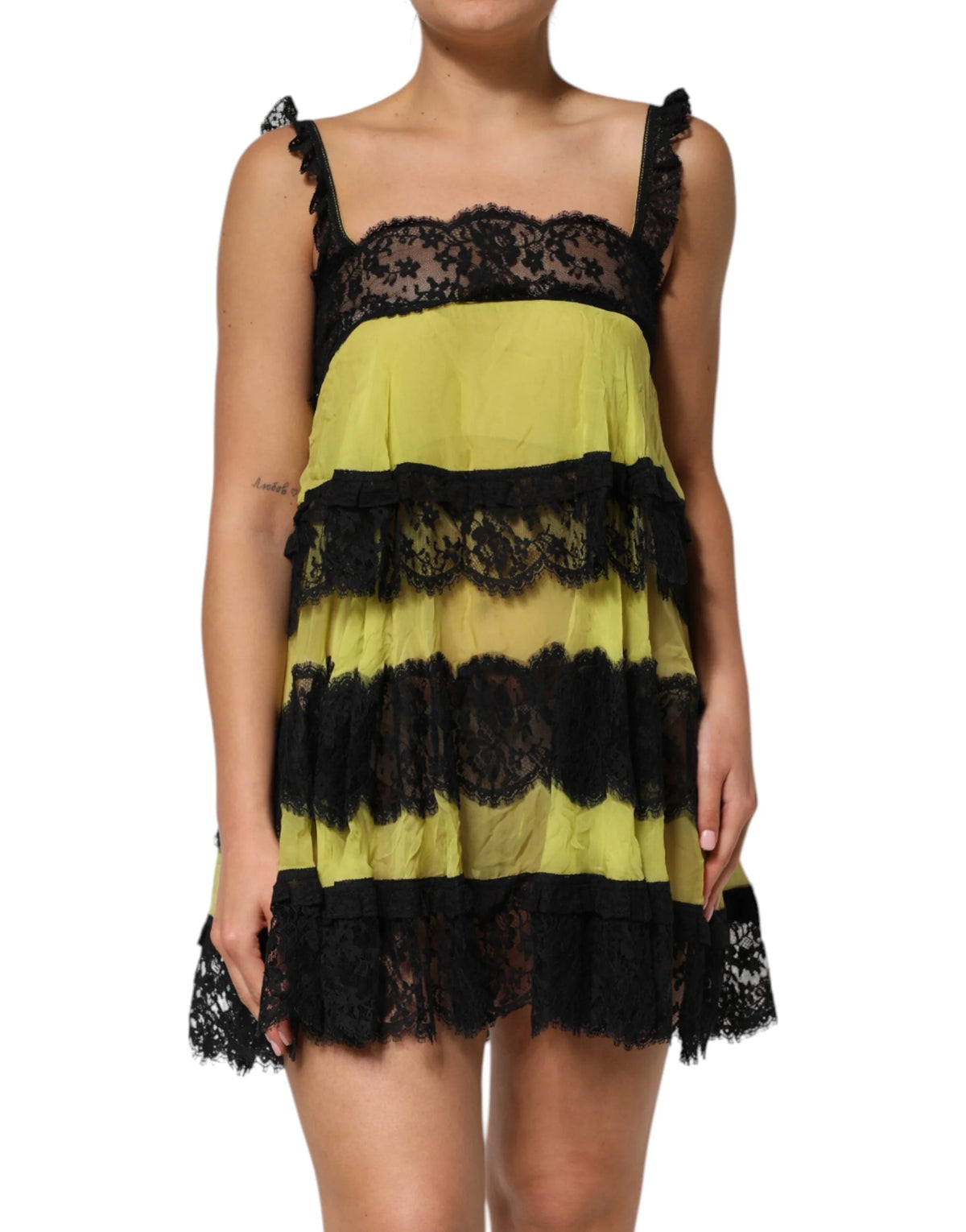 Dolce & Gabbana Yellow Black Babydoll Chemise Lingerie Dress - IT2 | S - Women’s Underwear Slips
