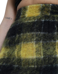 Dolce & Gabbana Yellow Black Brushed Checked Wool Pencil Cut Skirt - IT40|S - Skirts